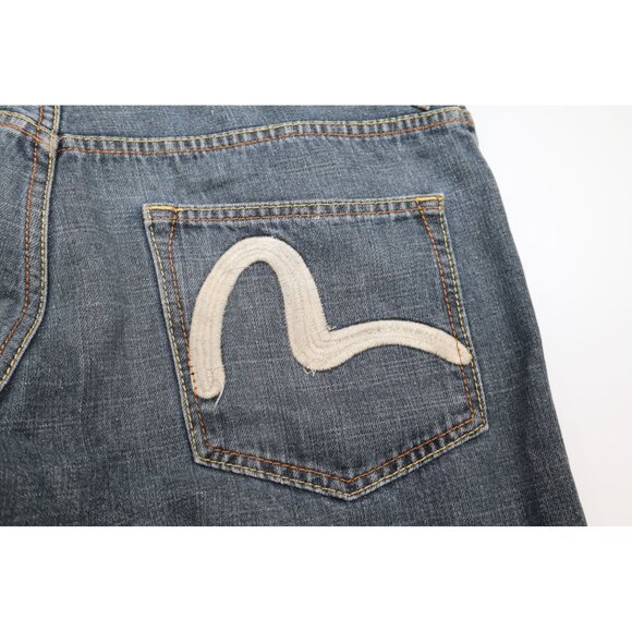 Evisu Japan Indigo Wide Leg Denim Button Fly Jeans 36x30 100% Cotton Classic Fit - Picture 12 of 16